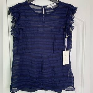 FRAME Striped Crewneck Sleeveless Flounce Top